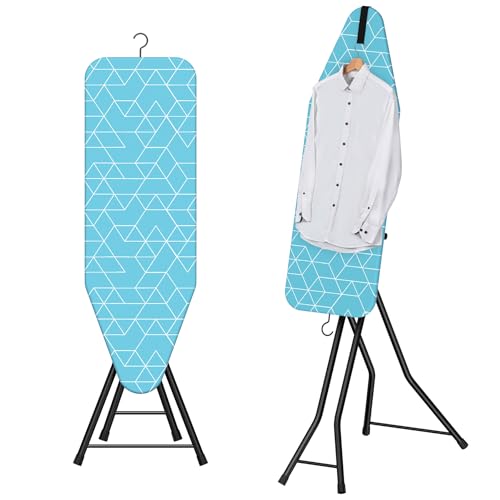 LyriFine Ironing Board, 2-in-1 Ironing and Steaming Board, Sturdy Steel Frame Iron Board with Non-Slip Feet, Heat Resistant Cover Iron Board, Foldable Compact Ironing Board with Hook, Blue