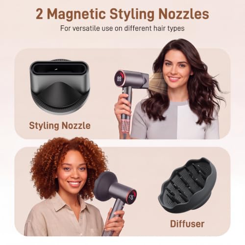 Hair Dryer, High Speed Blow Dryer with Diffuser, 500M Ionic Negative Blow Dryer for Fast Drying, Low Noise & Smart Temperature Control & LED, for All Hair Types, for Home & Travel, Festival Gift - image 5