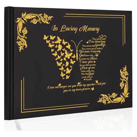 SOITIS Funeral Guest Book for Memorial Service Celebration of Life Decorations Memory Book, Hardcover Butterfly Funeral Favors Sign in Book for Funeral Memorial in Loving Memory Decoration Guestbook Cover