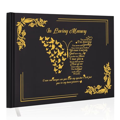 SOITIS Funeral Guest Book for Memorial Service Celebration of Life Decorations Memory Book, Hardcover Butterfly Funeral Favors Sign in Book for Funeral Memorial in Loving Memory Decoration Guestbook