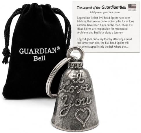 'Guardian Bell ''I Love You Good Luck Bell w/Keyring & Black Velvet Gift Bag | Motorcycle Bell | Lead-Free Pewter | Made in USA'