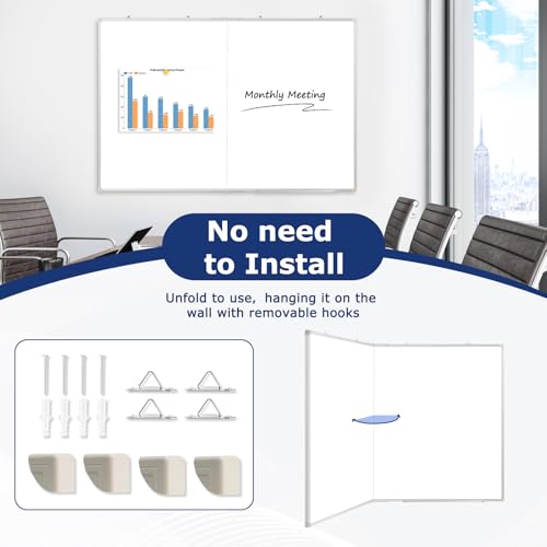 AMUSIGHT Large Foldable Double-Sided White Board, 60" x 40" Magnetic Dry Erase Board for Wall, Aluminum Frame with Detachable Marker Tray, Wall-Mounted White Board Dry Erase for School, Home, Office by AMUSIGHT - Image 4
