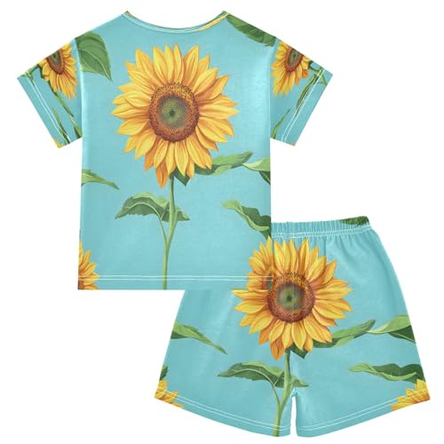 senya Short Sleeve Pajamas Sets Summer Cotton Sleepwear Plant Flower Sunflower2