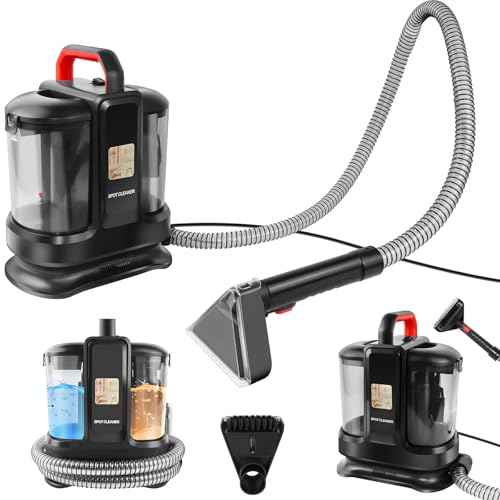 Carpet and Sofa Cleaner Machine with Dual Water Tank, 450W Electric Spot Cleaner, Clean Up Spills & Pet Messes from Carpets, Stairs, Upholstery & Car Seats, Portable Compact Floor Stain Remover, Black