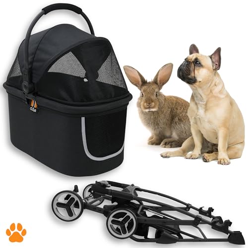 Modell CECE 2 in 1 Hundebuggy und Transportbox für Hunde | Faltbare Hundebox mit Extrakorb für Einkäufe oder Tierbedarf | Nutzung als Hundewagen oder sicherer Tragekorb – Schwarz-Melange