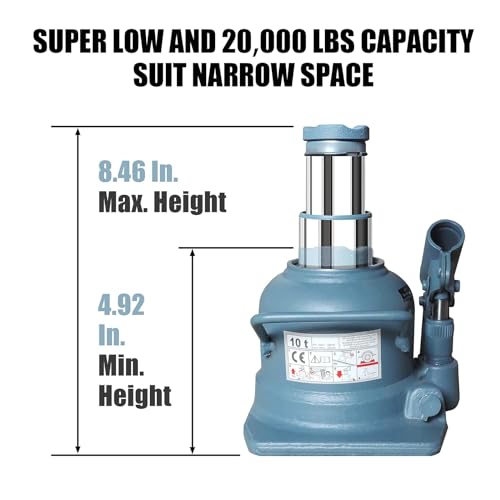 Image of Big RED 10 Ton (20,000 LBs) Torin Double Ram Low Profile Welded Bottle Jack for Car Auto Repair and House Lift, ATH810002R