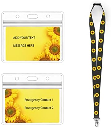 Patterned Lanyard and Sunflower Medical Card, Sunflower Medical Alert PVC Card Same as Bank Card. (Sunflower Card & Ladybug Yellow Lanyard & Id Card Holder)
