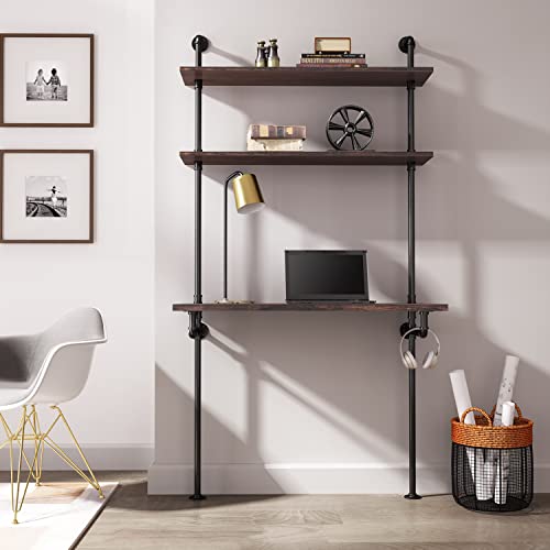 Mcleanpin Industrial Computer Desk With Shelves,Ladder Shelf Desk,Wall Mount Desk With Shelf,79Inch Home Office Computer Table, 2-Tier Rustic Wall Ladder Desk（W40Inch） #TOP4