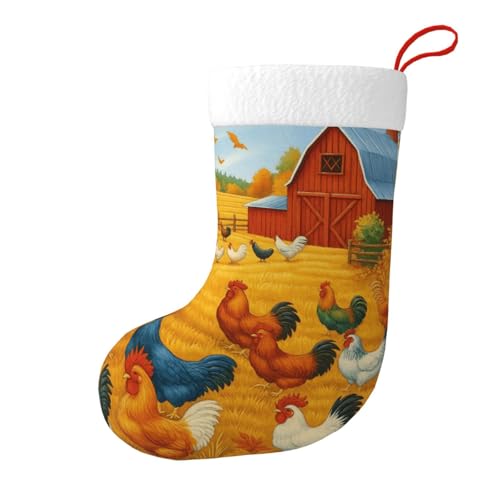 asbwuo Chicken Farm in Fall Christmas Stocking Fireplace Xmas Party Vintage Holiday Decorations