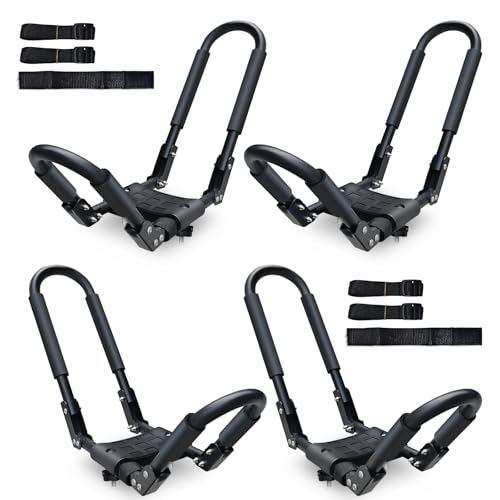 Triclicks J Bar Folding Kayak Roof Rack for Car SUV Truck Heavy-Duty Kayaks Carriers for 2 Kayaks Tool-Free Installation Universal Roof Mount 2 Pairs