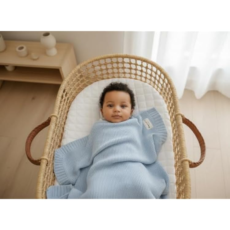 100% Organic Cotton Heritage Knit Textured Baby Quilt Blanket for Boys Signature Heritage Knit, Soft Breathable Newborn Baby Blanket (Heritage - Sky Blue)