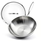 WANGYUANJI 4.2 QT Tri-Ply Stainless Steel Wok Pan with Lid...