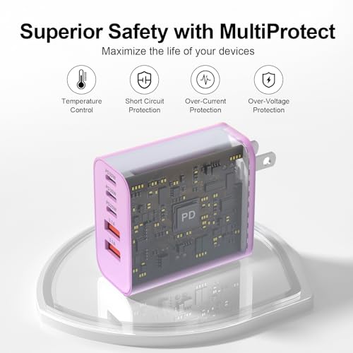 Image of USB C Charger Block, 60W 5-Port Type C Charger Fast Charging Blocks | USBC Multiple Port Wall Charger Plug for iPhone 17 /16 /15 /14 /13 /12 /11 Pro Max, Samsung Galaxy, Android Phone, iPad, Purple