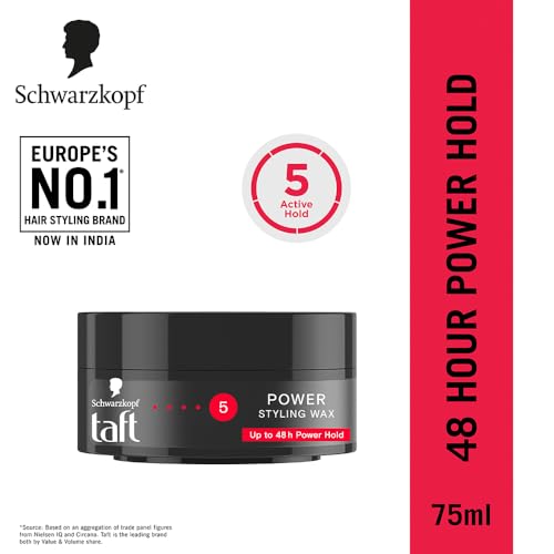 Image of Schwarzkopf TAFT Power Hair Wax For Luminous Shine And Glossy Hair, Hold 5 Lasts 48 Hours, Easy to Wash Out With No Stickiness, For All Hair Types, No Greasy Residue - 75ML