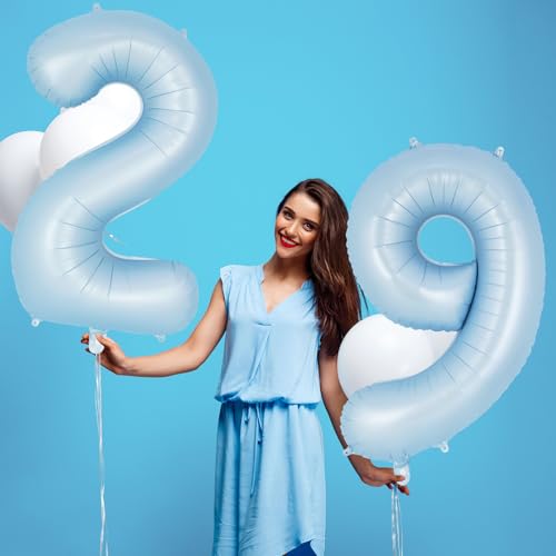 Image of Light Blue Number 9 Balloon, 40 Inch Big Large Foil Number Balloons, Giant Mylar Number 9 Balloons for 9 Year old Birthday Baby Party Decorations Supplies Anniversary
