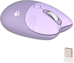Yavoluy M3 Wireless Mouse, Cute Cat, Silent, USB Wireless Mouse, 2.4 GHz, Optical, Battery-operated, Cute, Stylish, Lightweight, For Women and Children (Purple)