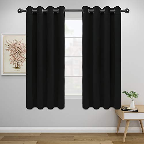Image of Easy-Going Blackout Curtains for Bedroom, Solid Thermal Insulated Grommet and Noise Reduction Window Drapes, Room Darkening Curtains for Living Room, 2 Panels (52x46 in,Black)