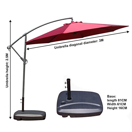 Parasol cantilever de 3m con soporte para jardín terraza y deck 6
