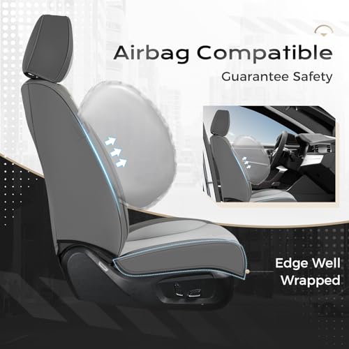 Image of Coverado Car Seat Covers Full Set, Front Seat Covers with Lumbar Support and Back Seat Cover Waterproof Leather Automotive Seat Cover, Universal Car Interior Protectors Cushion for Most Cars