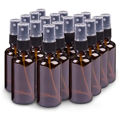 Small Amber Glass Spray Bottles For Essential Oils, 2oz Empty Fine Mist Mini Spray Bottles, Set of 18 Cover