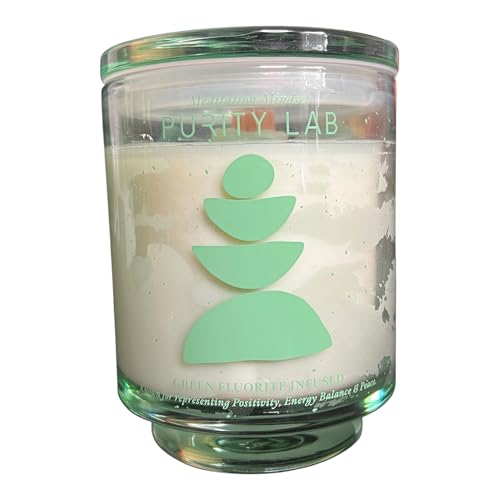 Purity Lab Mindfulness Vegan Soy Wax Candle, Waterlily & Moss Scent, 340g, Green Fluorite Infused