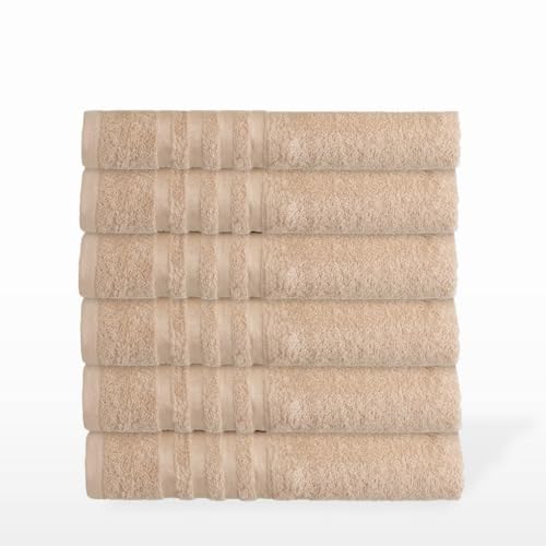 CasaSeleccion - Juego de 6 Toallas de Ducha Grande de 150x100 cm - Toallas de Sábana 100% Algodón de 450gr/m² Color Beige