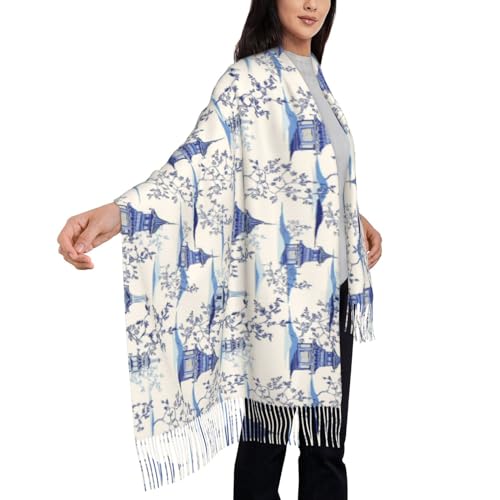 Pagodas Chinoiserie Women'S Scarf Winter Warm Long Tassel Scarf Pashmina Shawl Wraps Scarf 28x78 Inch3
