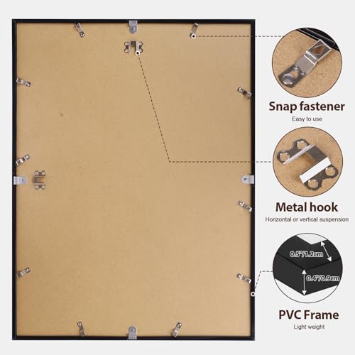 Image of Fixwal 18x24 Poster Frames Set of 6 with Shatter Resistant Plastic Cover, Thin Border Light Weight Picture Frame for Wall Gallery Display, Puzzle Frame for 500 Pieces Finished Puzzles, Black