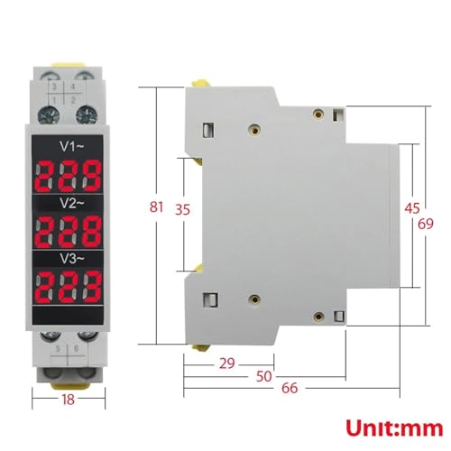 Voltmètre monophasé rail DIN CA 80-500V indicateur digital LED BV-3R
