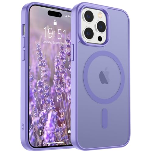 Image of SUPFINE Magnetic for iPhone 14 Pro Case (Compatible with MagSafe) (Military Grade Drop Protection) Translucent Matte Shockproof with Anti-Fingerprint Phone Case,Purple