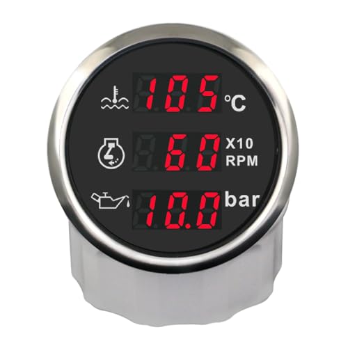 Jauge multifonction 3 en 1 ELING 52mm avec alarme intégrée cadran noir et acier 9-32V