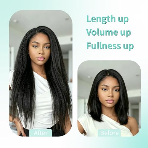 EclatWigs Human Hair Clip in Extensions, 7 Pcs Kinky Straight Hair 120g, 16 Inch Natural Black, Clip in Hair Extensions, Brazilian Remy Hair Extensions for Women — view 5