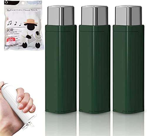 Dispensador de hilo dental portátil, funda portátil de hilo dental con 100 hilos dentales, hilo dental para púas dentales, hilo dental, fundas automáticas para limpieza de dientes (verde, 3 piezas)