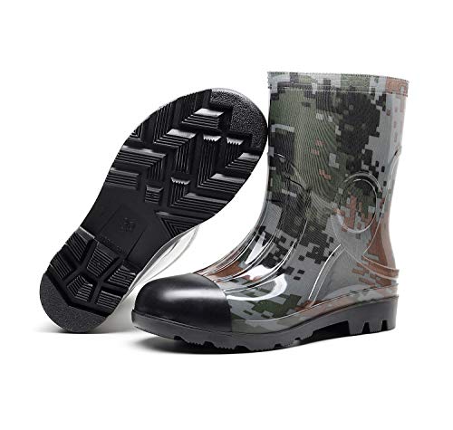 Image of Man Knee High Rubber Rainboots Camo Waterproof Rubber Boots for Garden Man Rain Footwear Size