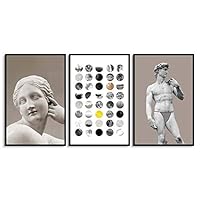 3 Piece Framed Canvas Wall Art Statue of David Canvas Prints Home Artwork Decoration for Living Room,Bedroom - 16
