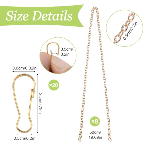 Image of Picture Hanging Kit with 8Pcs Picture Hanging Chains & 20Pcs Small Hooks, Heavy Duty Metal Display Chain for Photo Frames Artworks Mirror(Gold,50CM)