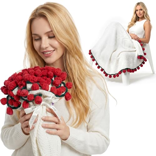 Gifts for Mom Wife Daughter, 43 Inch Crochet Rose Flower
