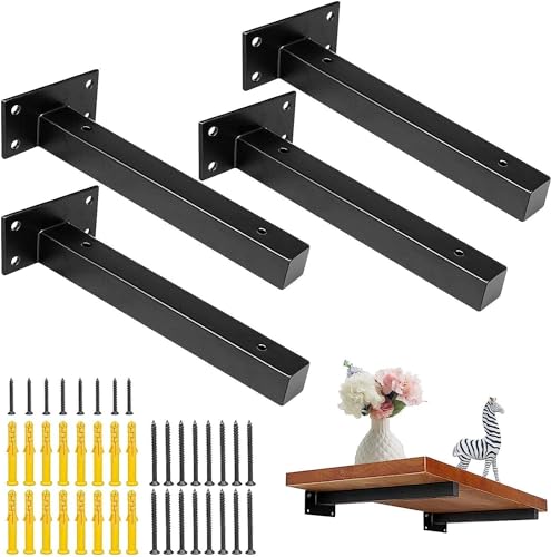 Set di 4 Staffe Invisibili per Mensole Galleggianti 15 cm, Reggimensola in Ferro Nero da Parete, Supporti Resistenti fino a 15 kg, per Cucina, Bagno, Soggiorno e Ufficio