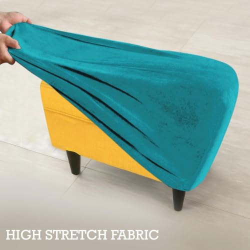 Image of HOKIPO 210 GSM Premium Velvet Stretchable Foot Stool Cover Ottoman Slipcover, Turquoise (NEW-AR-4801-TRQ)
