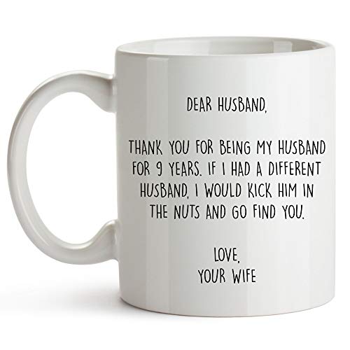 YouNique Designs 9 Year Anniversary Coffee Mug for Him, 11 Ounces, 9th Wedding