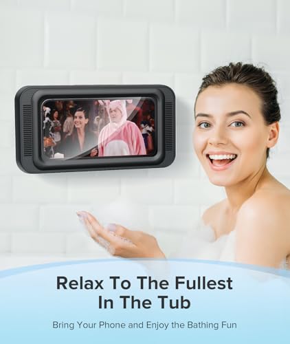 LC-dolida Shower Phone Holder Waterproof with Speaker Holes Sounds Wall Mount Cell Phone Stand Case for Bathroom Bathtub for Women Men Gift Shower Gadgets Stuff - Thumbnail 7