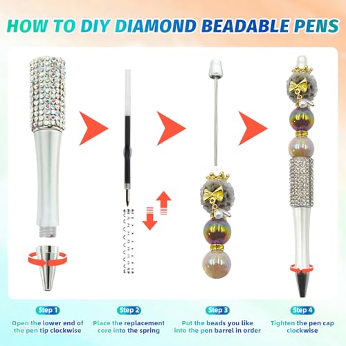 Image of 150 Pcs DIY Diamond Beadable Pen Kit - 50 Plastic Rhinestone Beaded Pens Bulk with Refills & Bags - Fancy Cute Glitter Pens for Crafting, Students & Teachers - School Supplies (Silver)