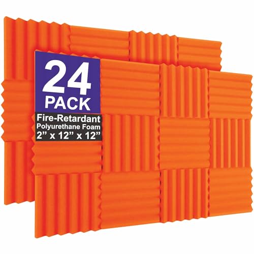 Foam Factory Inc 24 Pack Color Acoustic Foam Panel Studio Soundproofing Wedge Wall Tiles 12” X 12” X 2” (Orange)