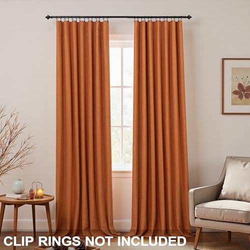 Image of KOUFALL Burnt Orange Blackout Curtains for Living Room,Linen Fall Decorative Boho Colorful Mid Century Modern Retro Curtains 84 Inch Length Long 2 Panels Set