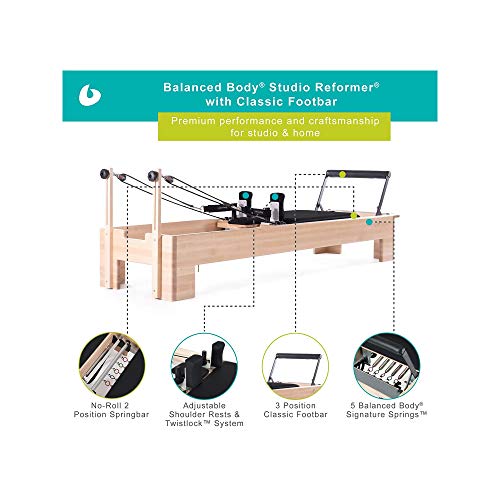 Balanced Body Studio Reformer, Pilates Exercise Equipment With Classic Foot Bar, Black Upholstery #TOP1