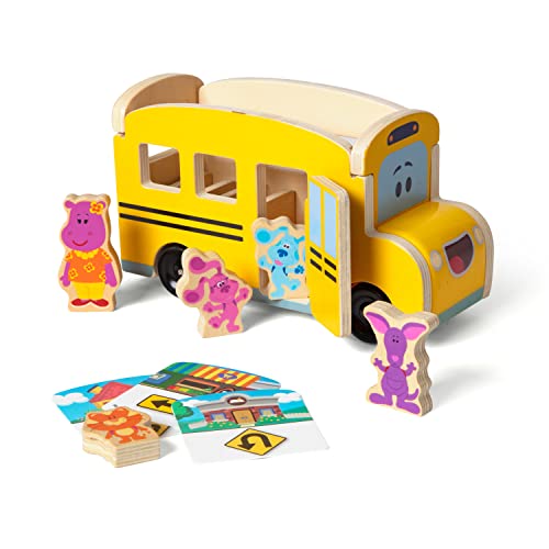 Melissa and Doug Blue's Clues and You - Wooden Pull-Back School Bus (9 Pieces)