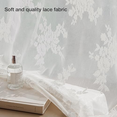 Image of piercing Curtains for Kitchen, Lace Curtains, Kitchen Window Curtains, Sheer Curtains, Kitchen Curtains 29 inchx39 inch Lace Tier 1-Panel Rod Pocket Floral Scalloped Cafe Light Filter White