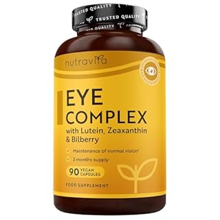 Nutravita Integratore occhi con luteina, zeaxantina, estratto di mirtillo, vitamine A, B12 e zinco - per il mantenimento della normale capacità visiva - 90 capsule vegane - 3 mesi di scorta