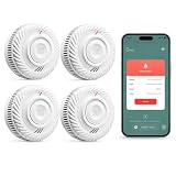 Smart Rivelatore di Fumo, Rivelatore di Fumo Wi-Fi, compatibile con l'app Tuya/Smart Life, nessun gateway richiesto, segnale di allerta da 85 dB, mini rivelatore di fumo e incendio connesso, 4-Pack