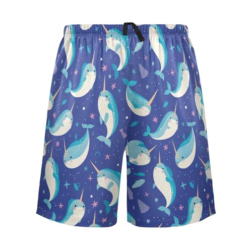 Vdsrup Mens Pajama Shorts Narwhals Sleep Shorts Men Stars Pajama Bottoms With Pockets Drawstring Lounge S2